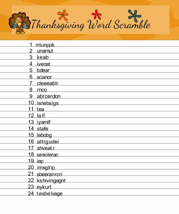 Printable Thanksgiving Word Games Photo