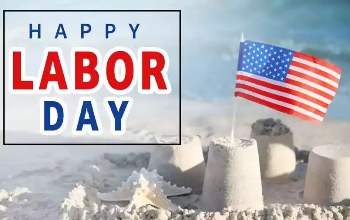 US Flag with Happy Labor Day Written